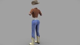 $AVE Female Western Cowgirl Outfit hat, shirt, front, fashion, girls, clothes, knot, pants, cowboy, western, tie, boots, jeans, farmer, realistic, real, costume, cowgirl, womens, outfit, wear, straw, crop, denim, flannel, character, pbr, low, poly, female, blue