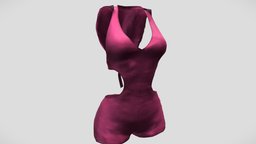 Female Hooded Romper Shorts club, fashion, shorts, girls, clothes, with, pink, summer, hood, womens, hooded, wear, romper, pbr, low, poly, female, black