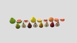Cartoon Grapefruit And Pears food, pear, fruit, fruits, foods, grape, grapefruit, food3dmodel, pears, cartoon