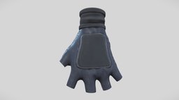 Blue Leather Tactical Fingerless Gloves leather, fashion, clothes, biker, rider, combat, tactical, wear, gloves, fingerless, pbr, low, poly, female, blue, male