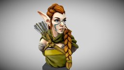 Elf Archer Bust 2.0 mini, elf, archer, braid, bust, female