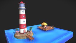 Toon Port Environment toon, lighthouse, hut, port, game-ready, game-model, low-poly, stylized, environment, boat