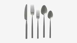 Flatware set 02 set, fork, spoon, eat, metal, kitchen, tableware, dining, cutlery, flatware, knife, 3d, pbr, steel