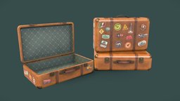Retro travelling suitcases airplane, hotel, retro, transport, bags, bag, ready, taxi, journey, suitcase, backpack, briefcase, luggage, handbag, worn-out, travelling, game, lowpoly, gameasset