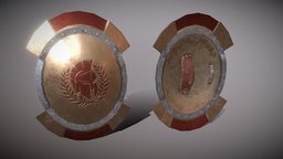 Spartan Shield armor, bronze, spear, warrior, soldier, medieval, greece, antique, spartan, low-poly, fantasy, war, shield, magic, steel