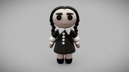 Wednesday Addams Doll cute, kid, toy, cloth, sad, paint, children, prop, child, creepy, doll, adams, goth, family, gothic, movie, woman, fabric, netflix, addams, wednesday, substance, painter, character, handpainted, girl, game, blender, art, low, poly, creature, dark, spooky, funny, hand, horror