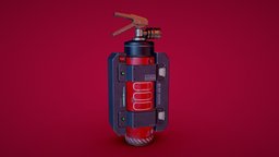 Sci-Fi Wall-Mounted Fire Extinguisher emergency, handheld, props, fire, game-ready-model, asset, pbr, lowpoly, sci-fi, hardsurface