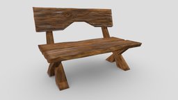 cartoon bench wooden, bench, seat, garbage, outdoor, cartoon, lowpoly, low, home