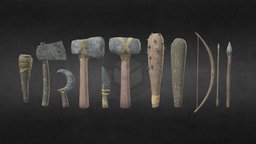 Stone Weapons pack arrow, assets, bow, baton, melee-weapon, sickle, weapon, axe, gameasset