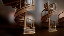 Retro Spiral Staircase retro, spiral, classical, unity, unity3d, stair, staircase, wood, interior