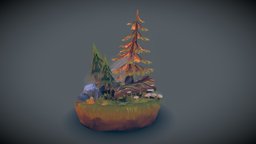 Forest Scene dae, forest, handpainted, low, poly, stylized