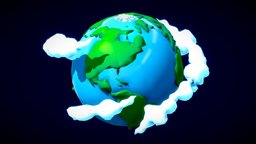 Low Poly Cartoon Planet Earth system, solar, globe, cloud, nature, space