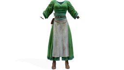 $AVE Female Medieval Pheasant Girl Full Outfit green, steampunk, leather, people, top, long, tavern, brown, skirt, shoes, medeival, villager, costume, belt, common, outfit, maid, utility, apron, bracelets, pbr, low, poly, female, fantasy