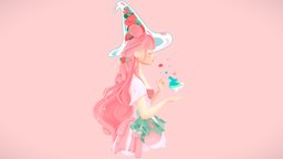 🌹 Rose tea witch🌹 hair, cute, handpaint, painted, pink, roses, substance, maya, character, girl, cartoon, witch, zbrush, stylized, noai