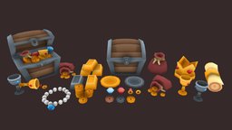 Treasure jewellery, ruby, plate, coin, chest, money, prop, viking, crystal, bag, sack, crown, silver, collection, treasure, coins, diamond, rope, stylised, beau, scroll, necklace, game-ready, booty, pearl, game-asset, treasurechest, assetpack, grail, haul, asset, game, 3d, art, pirate, cup, ring, gold, gameready, "goldbar", "loykens", "coinpile"