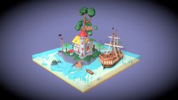 Pirate Island island, treasure, blender, lowpoly, pirate