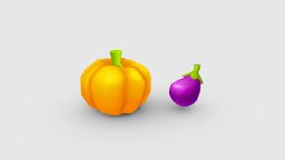 Cartoon Pumpkin food, farm, kitchen, cooking, vegetable, vegetables, eggplant, lowpolymodel, planting, ingredients, handpainted, pumpkin