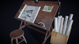 Drafting Table office, pencil, drawing, desk, paint, painting, draw, table, drafting, art