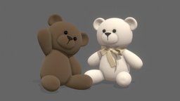Teddy bears bear, neck, cute, white, toy, bow, brown, teddybear, plush, bowtie, ribbon, blender, free, rigged