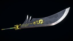 Great Guandao ancient, china, antique, chinese, martialarts, halberd, glaive, guan-yu, meleeweapon, guandao, bladed-weapon, weapon, decoration, dragon, gold, steel, spear-weapon, yanyuedao