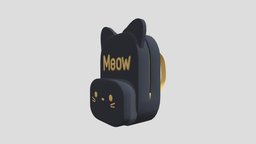 Kitty Cat Backpack cat, cute, bag, 3, meow, rucksack, black, gold