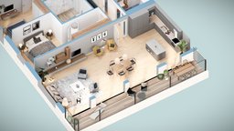 M17 Apartment VR 3D Plan Isometric View apartment, baked, 3ds-max, corona, interior-design, architectureinterior, optimised, render, architecture, low-poly, lowpoly, interior