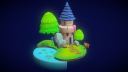 Floating Fantasy Island tower, island, game-art, unity, low-poly, blender, hand-painted, fantasy