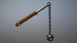 Medieval morningstar with chain medieval, pbr, steel