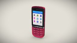 Nokia Asha 300 Pink bar, brick, button, key, pad, cellular, phone, push, cellphone, keypad, low-poly, 3d, low, poly, model, mobile, digital, keyboard, push-button