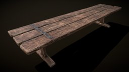 Long_Picnic_Style_Table stool, bench, medieval, seat, chair, wood