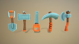 Low Poly Hand Tools saw, hammer, tools, ready, 4k, pickaxe, game, low, poly, axe, stylized, hand