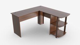 L-shape Desk with Side Bookshelves device, wooden, shelf, work, desk, surface, corner, desktop, table, bookshelf, writing, workspace, workplace, 3d, pbr, design, lshape