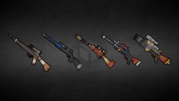 Weapon Set: Rifles rifle, 3d-model, handpainted, low-poly, asset, game, weapons, gameart, gun, handpainted-lowpoly
