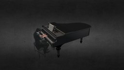 Pianist with 3D model Grand Piano and Chair grandpiano, pianist, musical-instrument, accoustic, piano, band-player, piano-player