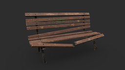 Park bench bench, videogame, prop, photorealistic, urban, park, parkbench, gameasset, gameready