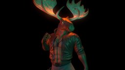 Moose Guy b3d, cyberpunk, anthro, gangster, moose, susbtancepainter, character, blender, lowpoly, zbrush, stylized