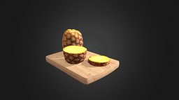 Pineapple food, fruit, wooden, vray, half, plate, pineapple, board, detailed, scanned, real, mentalray, slice, cutted, c4d