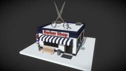 Low Poly Barber Shop barbershop, exterior, polygonal, unreal, build, barber, isometric, low-poly-model, unity3d, architecture, low-poly, cartoon, game, simple