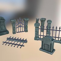 Cemetery props. Part 05 tombstone, cemetery, props, game-ready, handpainted, environment