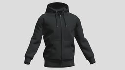 Hoodie Zip Black PBR Realistic people, textile, women, up, clothes, vr, ar, mockup, woman, sweater, mock, men, hoodie, uni, pullover, loth, hoody, character, asset, game, low, poly, man, female, male, clothing