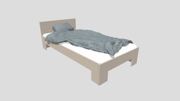 Wooden bed bed, bedroom, pillow, cover, sketchup, home, wood, interior