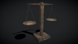 Old Wooden Scale wooden, household, viking, tools, medieval, antique, scale, furniture, vr, dirty, decor, old, models, balance, weight, furnishings, various, pbr, lowpoly, wood, interior, gameready