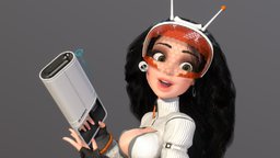 Groovy Space Girl for Blender and Unity hair, rifle, long, dress, boots, woman, pretty, expressions, untiy, groovy, brunette, girl, blender, helmet, gun, clothing, rigged, space