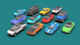 Racing Cars Pack Low-Poly formula, truck, vehicles, cars, sedan, trailer, pack, tesla, cartoon, vehicle, low, poly, futuristic, car, city, stylized, electric