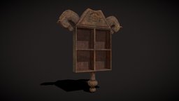 Horse Adorned Hanging Shelf wooden, stand, shelf, curved, viking, medieval, worn, display, furniture, vr, decor, cabinet, models, various, pbr, lowpoly, creature, wood, dragon, shop, wall