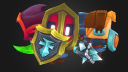 Stylized Fantasy Heroes warcraft, armor, painted, hero, equipment, skyrim, swords, maya, character, asset, game, photoshop, weapons, axe, stylized, decoration, wow, shield
