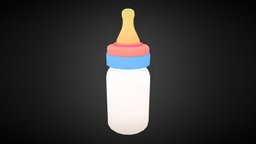 Baby Bottle cute, baby, handpaint, milk, cartoon, 3d, blender, lowpoly, stylized, bottle