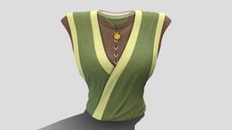 Female Ninja Top in, green, ancient, monk, indian, ninja, top, shogun, asian, brown, combat, chinese, villager, shaolin, wrap, pheasant, pbr, low, poly, female, japanese, sleevless, tucked