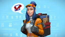 Shipped hat, cute, happy, figure, work, videogame, cartoony, cartoonish, shipping, worker, working, box, expression, visor, shippingcontainer, bluehair, 2dto3d, 2d-to-3d, contruction, fortnite, girl, cartoon, female, ship, stylized, concept, shipping-cargo