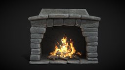 Stone Fireplace fireplace, medieval, flame, ashe, furniture, fire, chimney, firewood, loepoly, fireplace-insert, fireplace-burner, lowpoly, stone, noai, medieval-fireplace